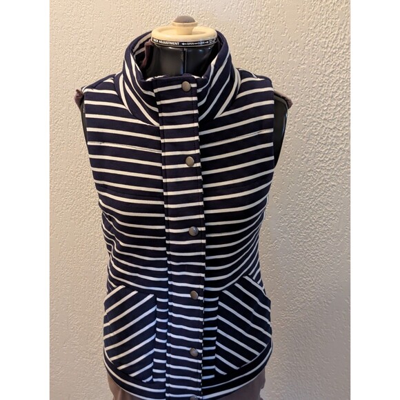 Grace & Lace Full Zip/ Snap Buttons Navy Blue With White Stripes Vest Womens XXS - Picture 3 of 13